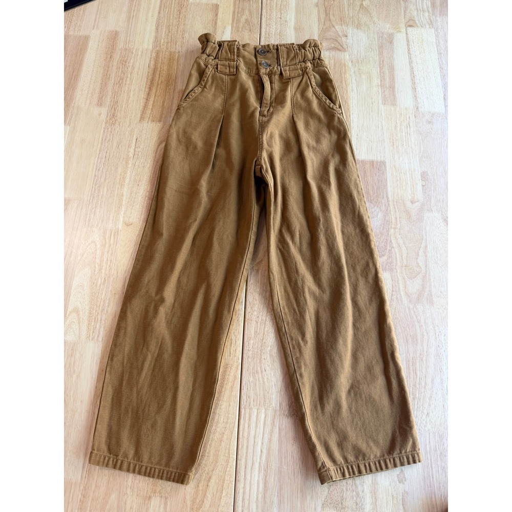 Free People High Waisted Paperbag Wide Leg Pants Camel Brown Pleated Trousers 24